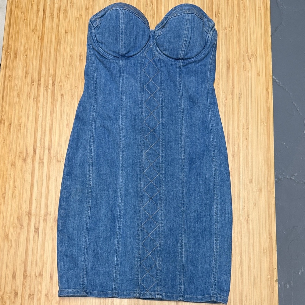 Guess Blue Strapless Denim Dress